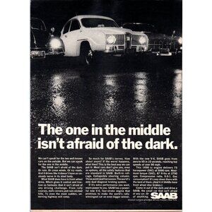1967 Saab 96 2 Door Sedan Vintage Print Ad VW Beetle Bug Parking Lot Wall Art